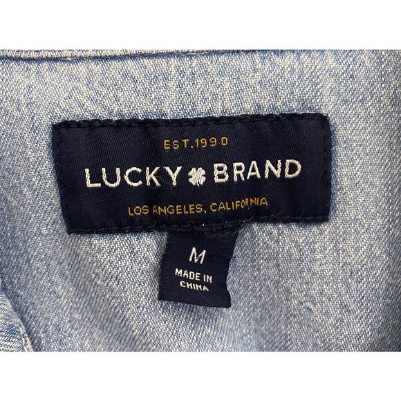 Lucky Brand Women's Lightweight Denim Button Up Shirt Embroidered LadyBug Cotton - Picture 5 of 7